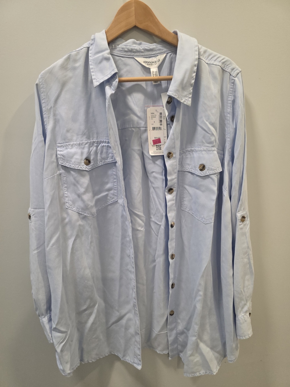 NWT Addition Elle Light Blue Lyocell Button Front Utility Shirt Size XT - Picture 4 of 13